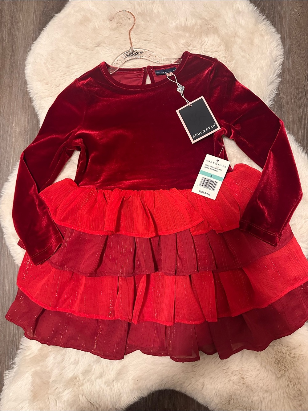 ANDY & EVAN Red Velvet & Tiered Tulle Girls' Dress size 5